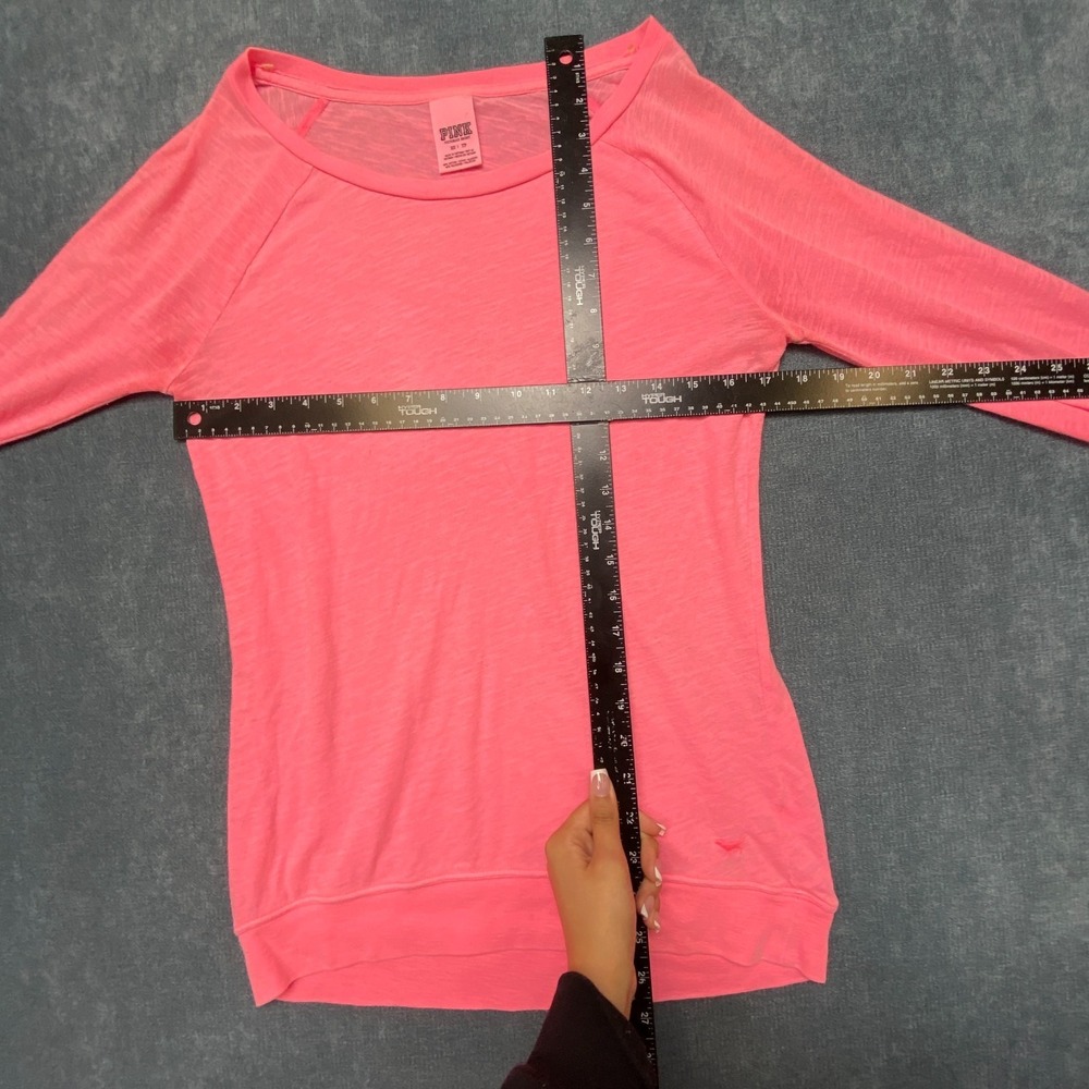 Victoria's Secret PINK Long Sleeve Shirt Womens XS Neon Pink Logo Pullover - Picture 6 of 13